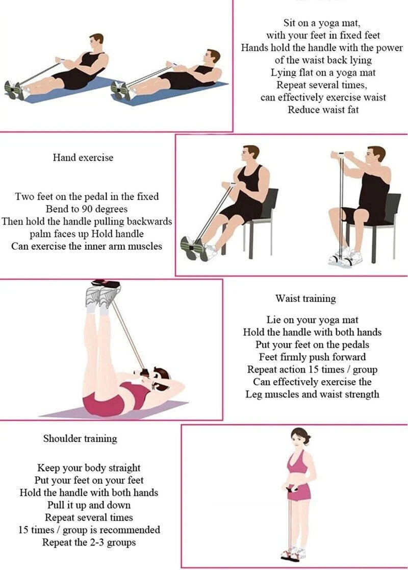 21 Fitness Resistance Bands-4 Tube Pedal Ankle Puller