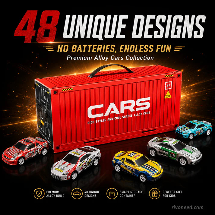48 Mini Pull-Back Cars with Built-In Garage Set
