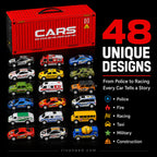 48 Mini Pull-Back Cars with Built-In Garage Set