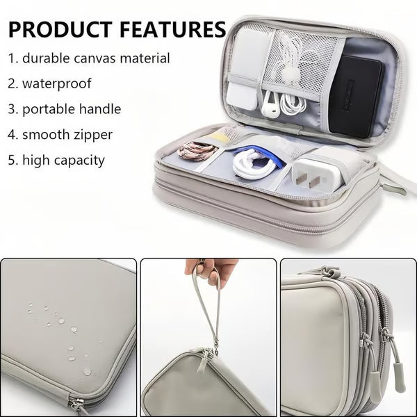 Travel Cable Organizer Pouch, Double Layers All-in-One Storage Bag for Cord