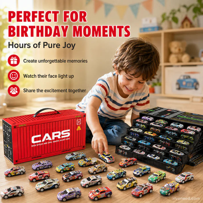 48 Mini Pull-Back Cars with Built-In Garage Set