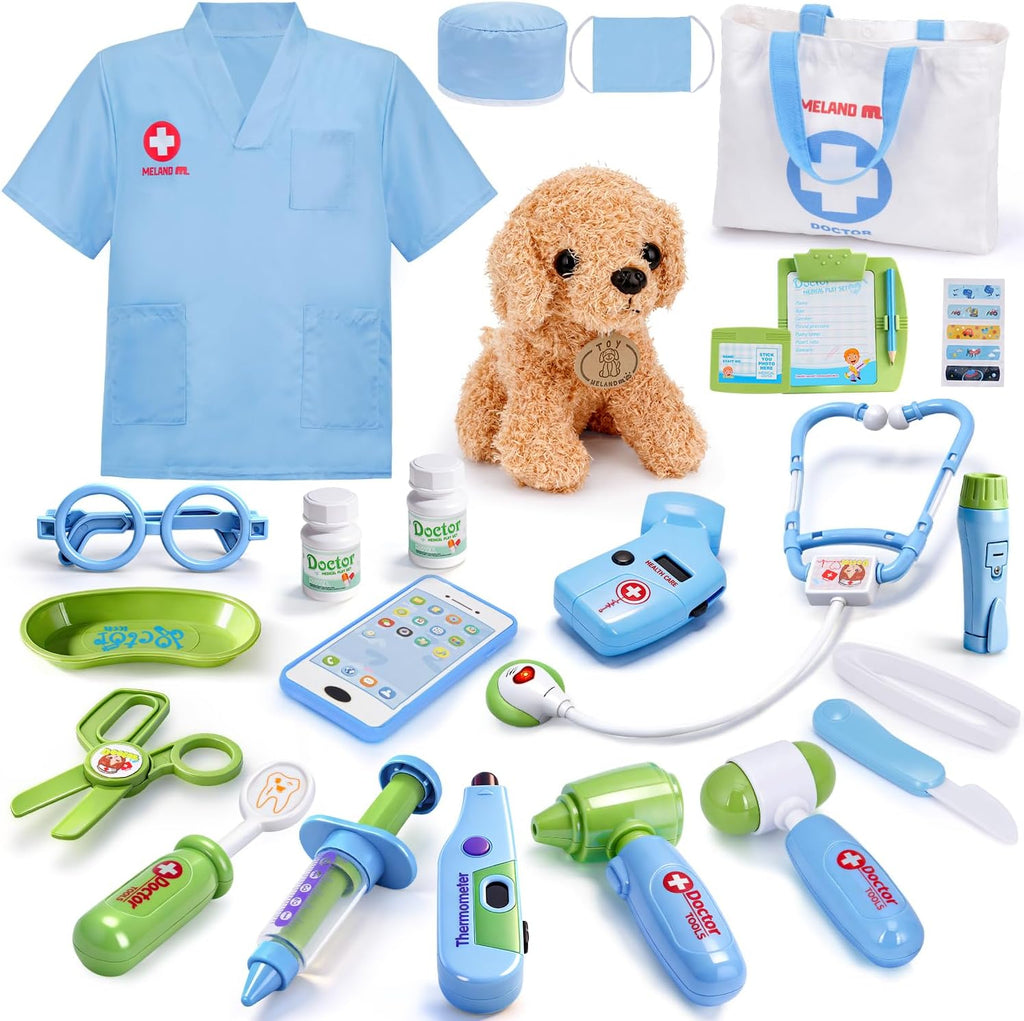 Meland Toy Doctor Kit for Girls, Pretend Play Medical Doctor Set with Cute Dog Plush