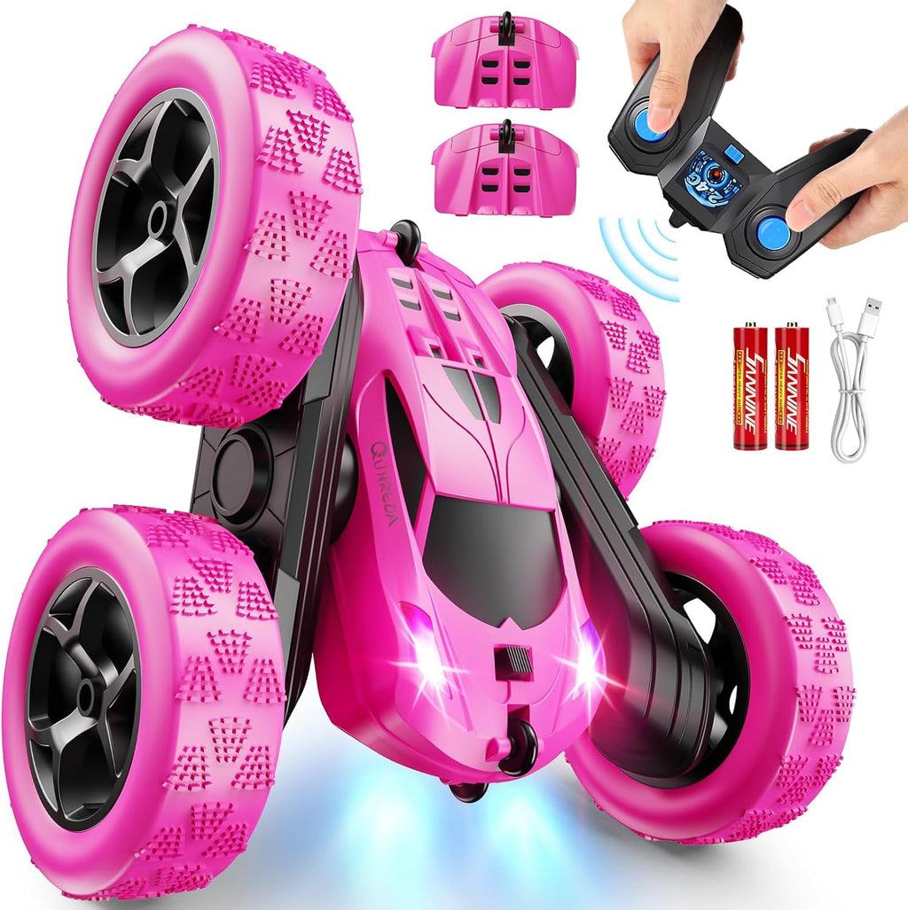 Remote Control Car, RC Cars Toys for Kids Ages 6-12, 4WD Stunt Car with LED Lights & 360° Flips,