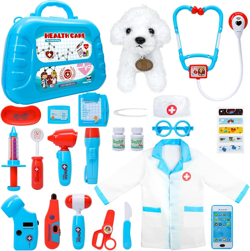 Meland Toy Doctor Kit for Girls, Pretend Play Medical Doctor Set with Cute Dog Plush