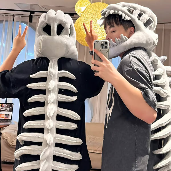 Dinosaur Skeleton Plush Costume Wearable Soft Fossil Outfit for Kids & Adults