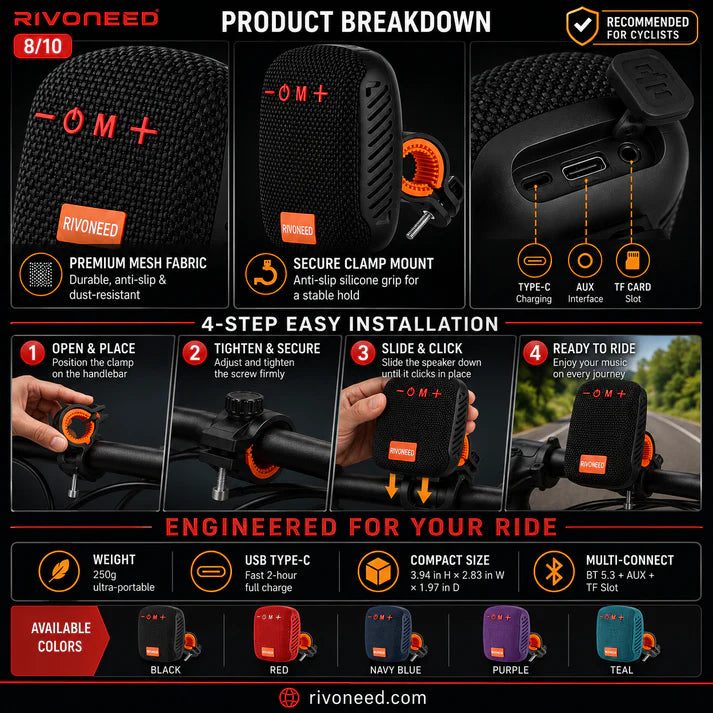 Waterproof Bicycle Bluetooth Speaker with Mounting Bracket