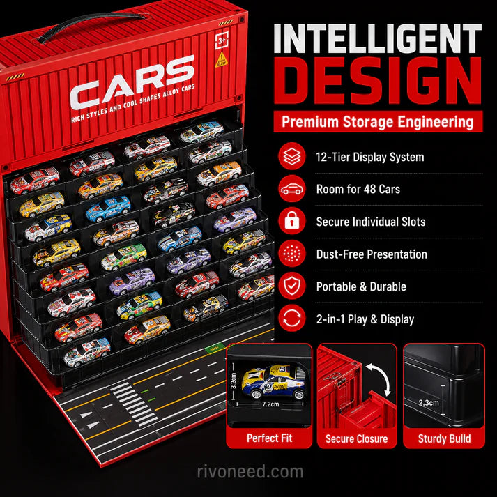 48 Mini Pull-Back Cars with Built-In Garage Set