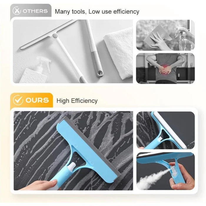 Spray-Scrub-Squeegee All-in-One — Streak-Free Glass in One Swipe