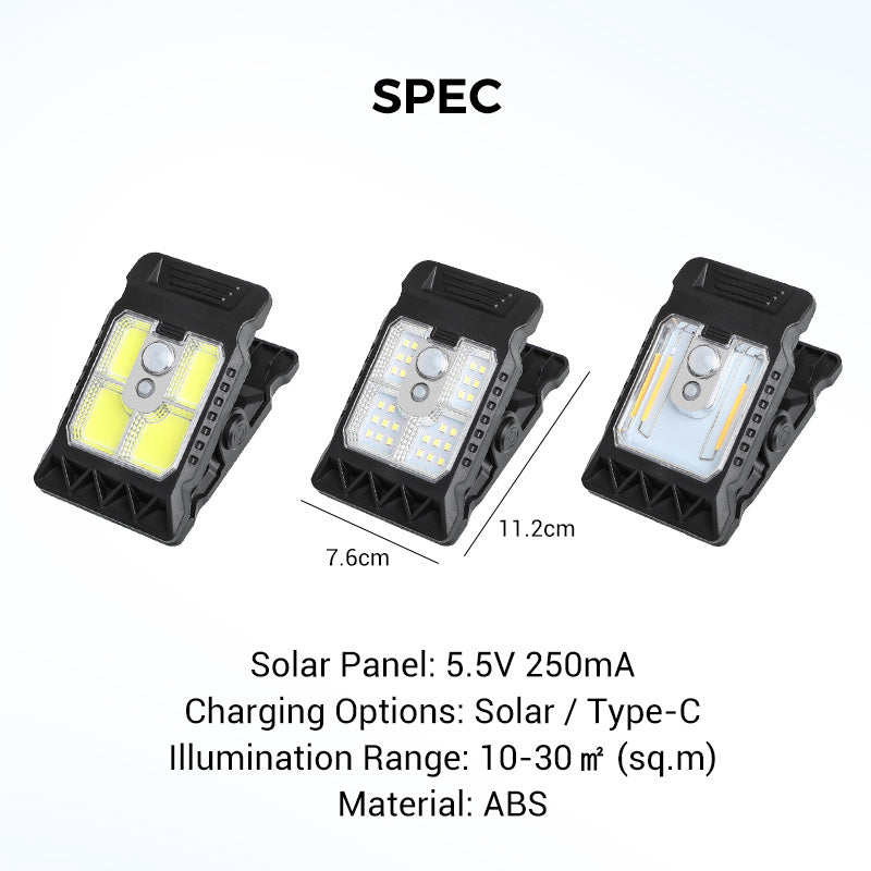 Solar clip light with motion sensor