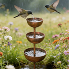 3-Tier Rustic Metal Bird Feeder & Drinker Stake